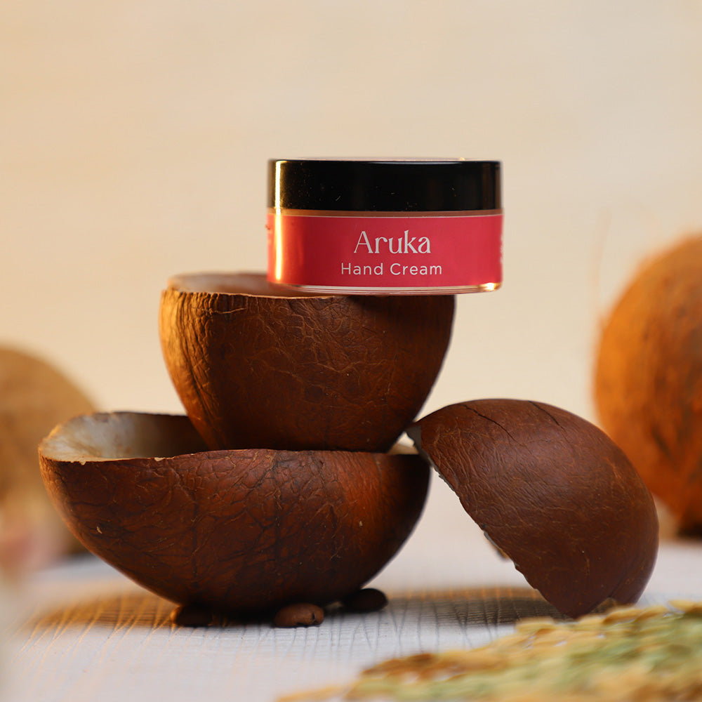 Aruka Organic Hand Cream Moisturizes Deeply, Prevent Frost & Crack, Improves Rough Skin, Contains Coco Butter and Almond  Subtle Scent of Peach.